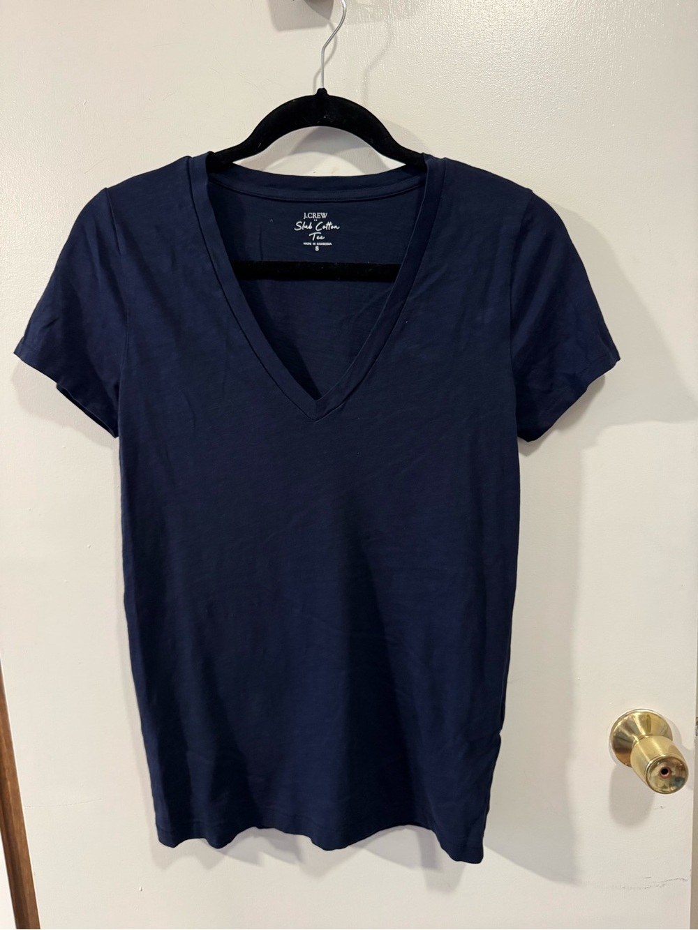 Women’s J.Crew Navy V-Neck Short Sleeve Shirt Top - Size Small - Slub Cotton Tee